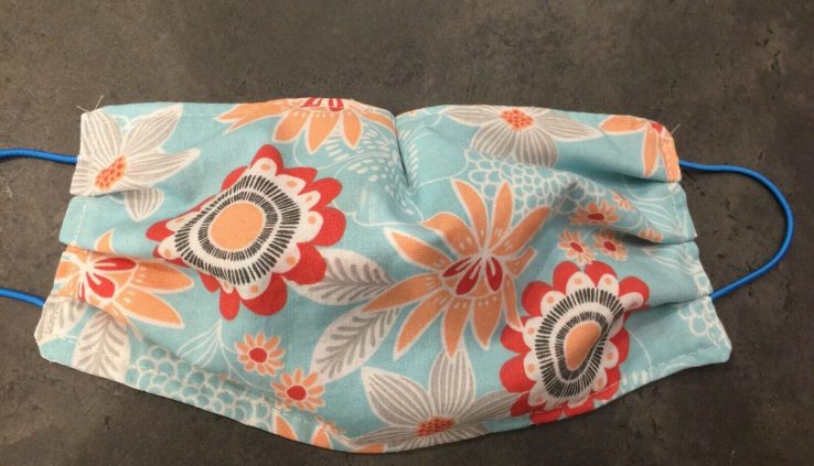 Handmade  Grownup Face Disguise 2-sided Cotton Aqua Floral Like a flash Ship!
