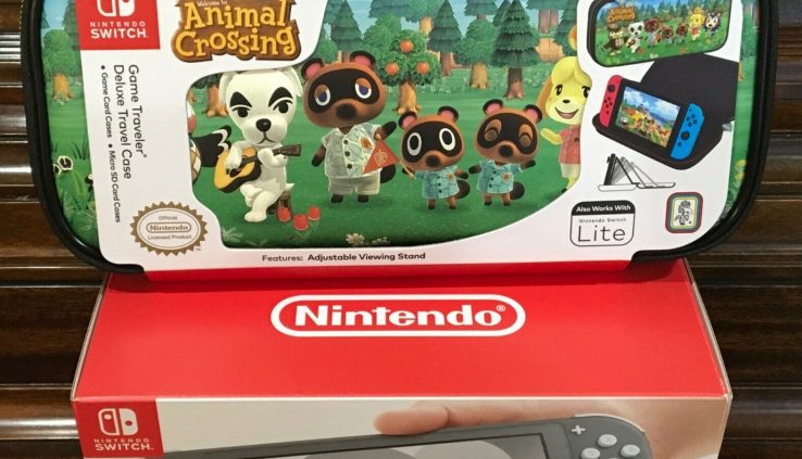 Nintendo Switch Lite Grey Console with Animal Crossing Crawl Case- NEW!