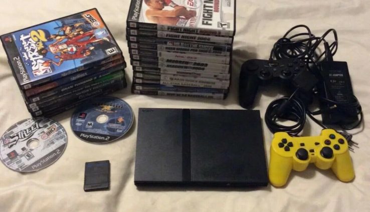 Sony PlayStation 2 Slim Charcoal Unlit Console with 21 video games and heaps others