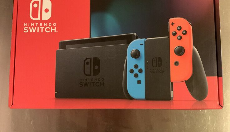 Nintendo Switch 32GB Grey Console with Neon Crimson and Neon Blue Joy-Con V2 **Recent**