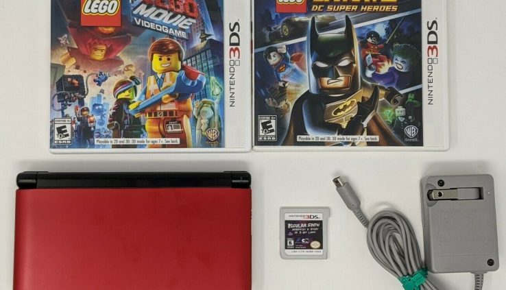 Nintendo 3DS XL – Red & Shaded – BUNDLE w/ Stylus, Charger, 3 Games – TESTED