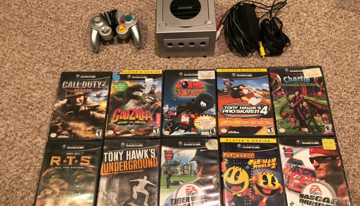 Gamecube Console and 10 sport bundle lot PAC-Man, Godzilla, Military Males, Tony Hawk