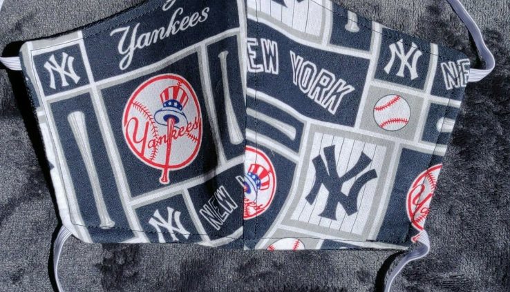 NEW Handmade Face Veil Hide 100 % Cotton 2 Layers and elastic. Unique York YANKEES