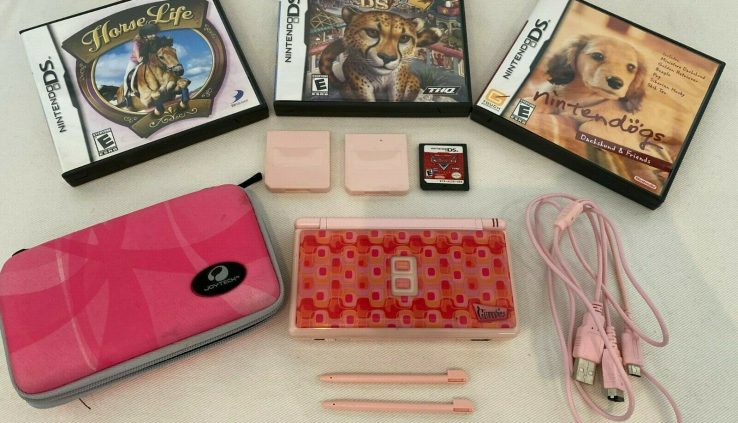 Nintendo DS Lite Handheld System – Steel Rose + 4 RARE Video games + Charger + Case