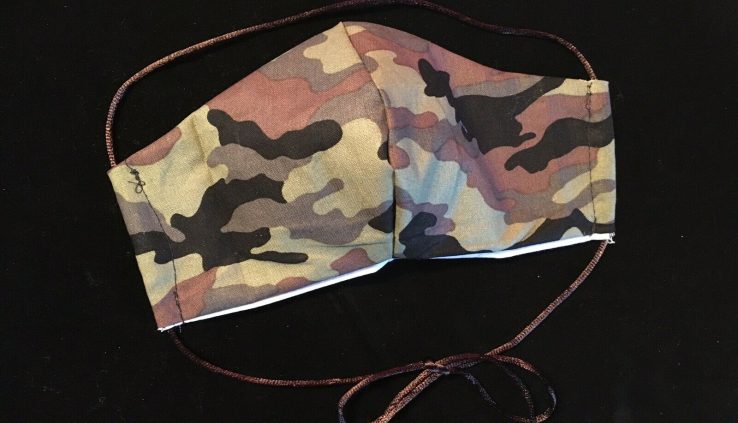 Hand Made CAMO – CAMOUFLAGE GREEN BROWN FACE MASK String Tie On Handmade