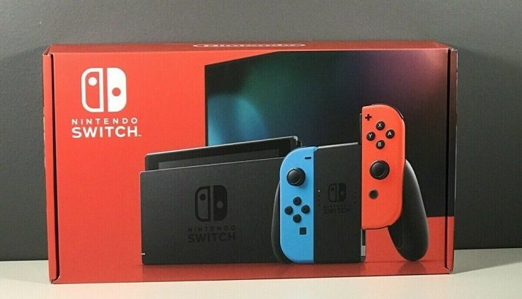 Nintendo Switch 32GB Gray Console with Neon Red and Neon Blue Pleasure-Con IN HAND!