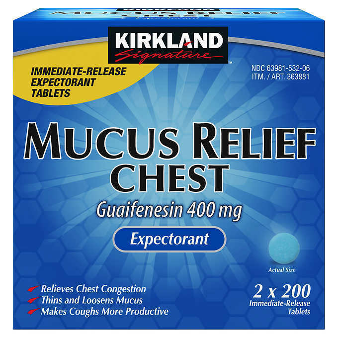 Kirkland Mucus Relief Guaifenesin 400mg Chest Expectorant 400 depend 12