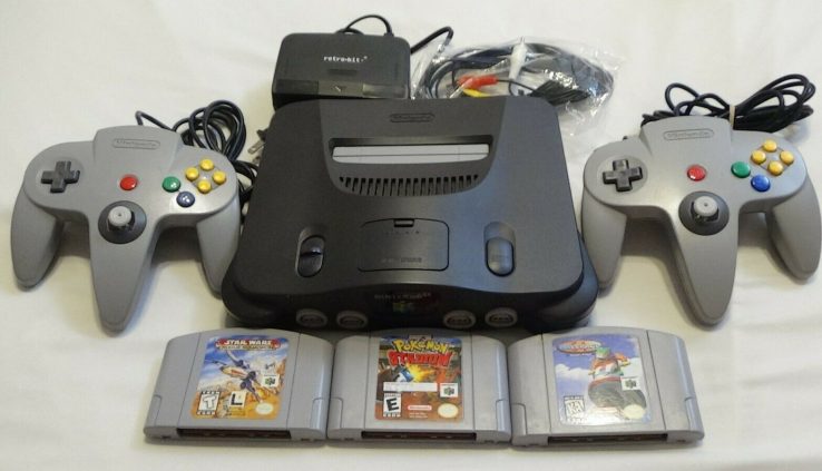 Nintendo 64 with 2 Grey Controllers! Tight/Fresh joystick! 3 Games!