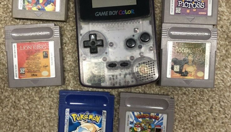 Nintendo Game Boy Color Bundle. Atomic Purple Handheld. 5 Video games. Pokémon Blue!!