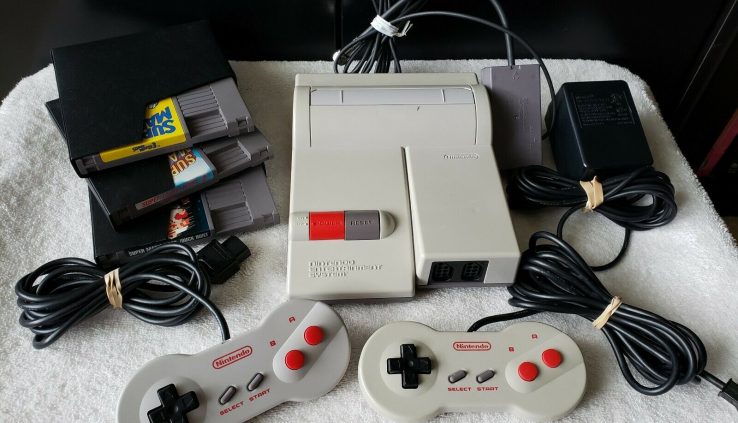 Nintendo NES Top Loader 2 Normal Dog Bone Controllers NES-101 Examined 3 Games