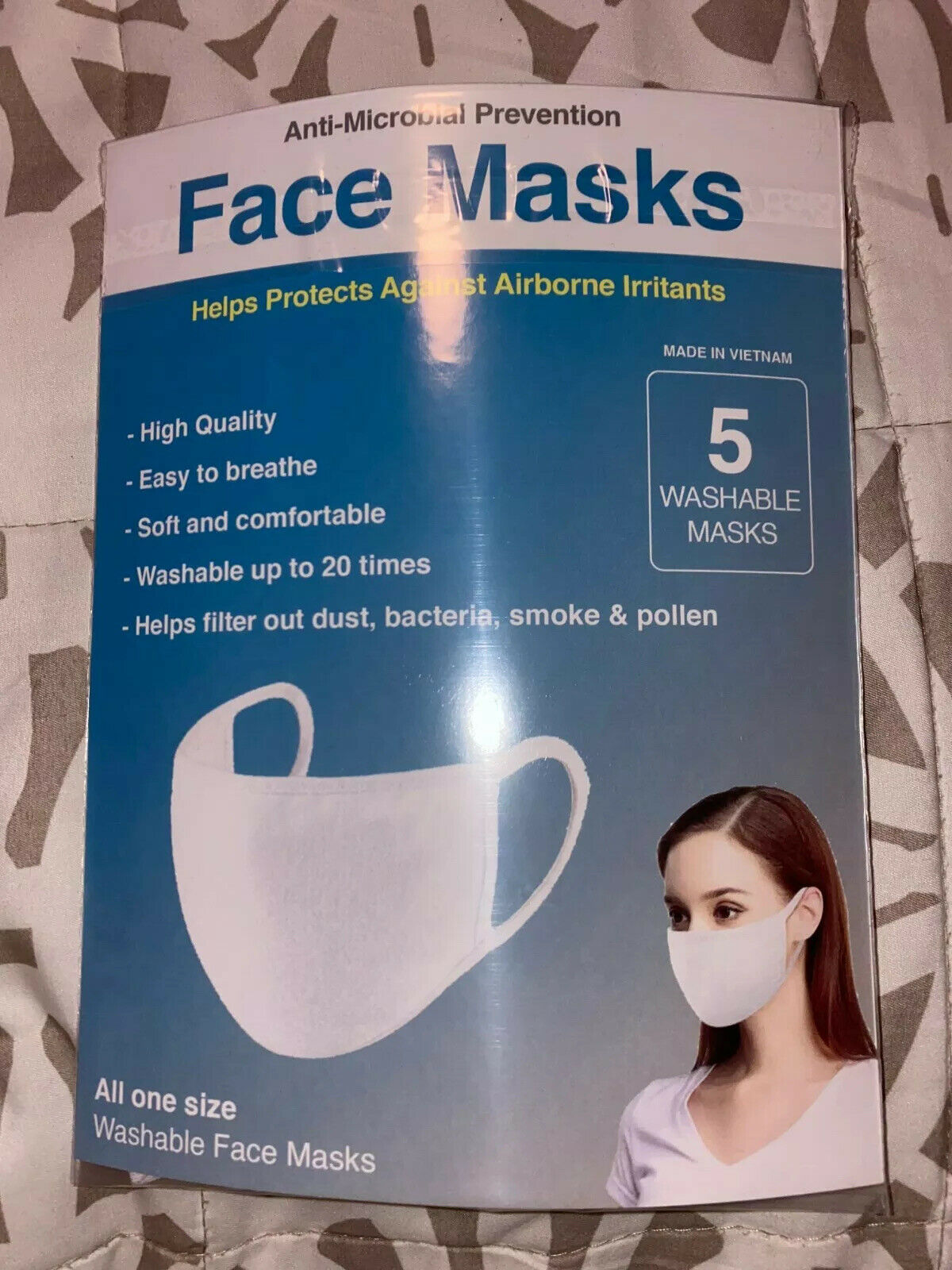 5 pcs reusable face masks on 