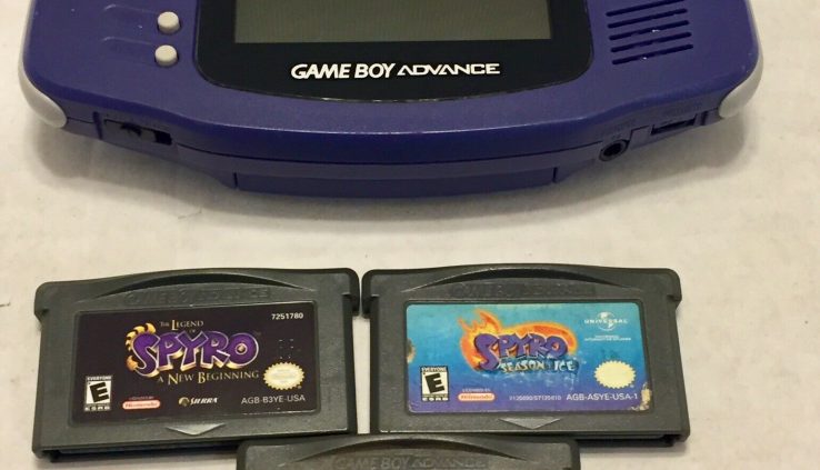 Nintendo GBA Gameboy Device AGB-001 Indigo With 3 Games Examined