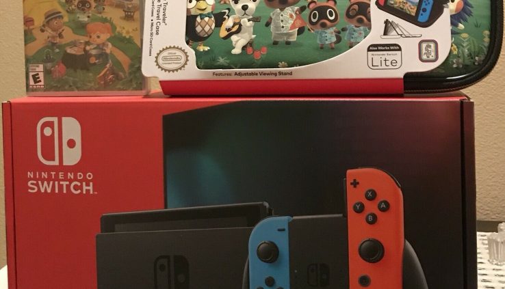 Nintendo Switch 32GB Neon Console Animal Crossing Sport & Case BUNDLE *SHIPS NOW*