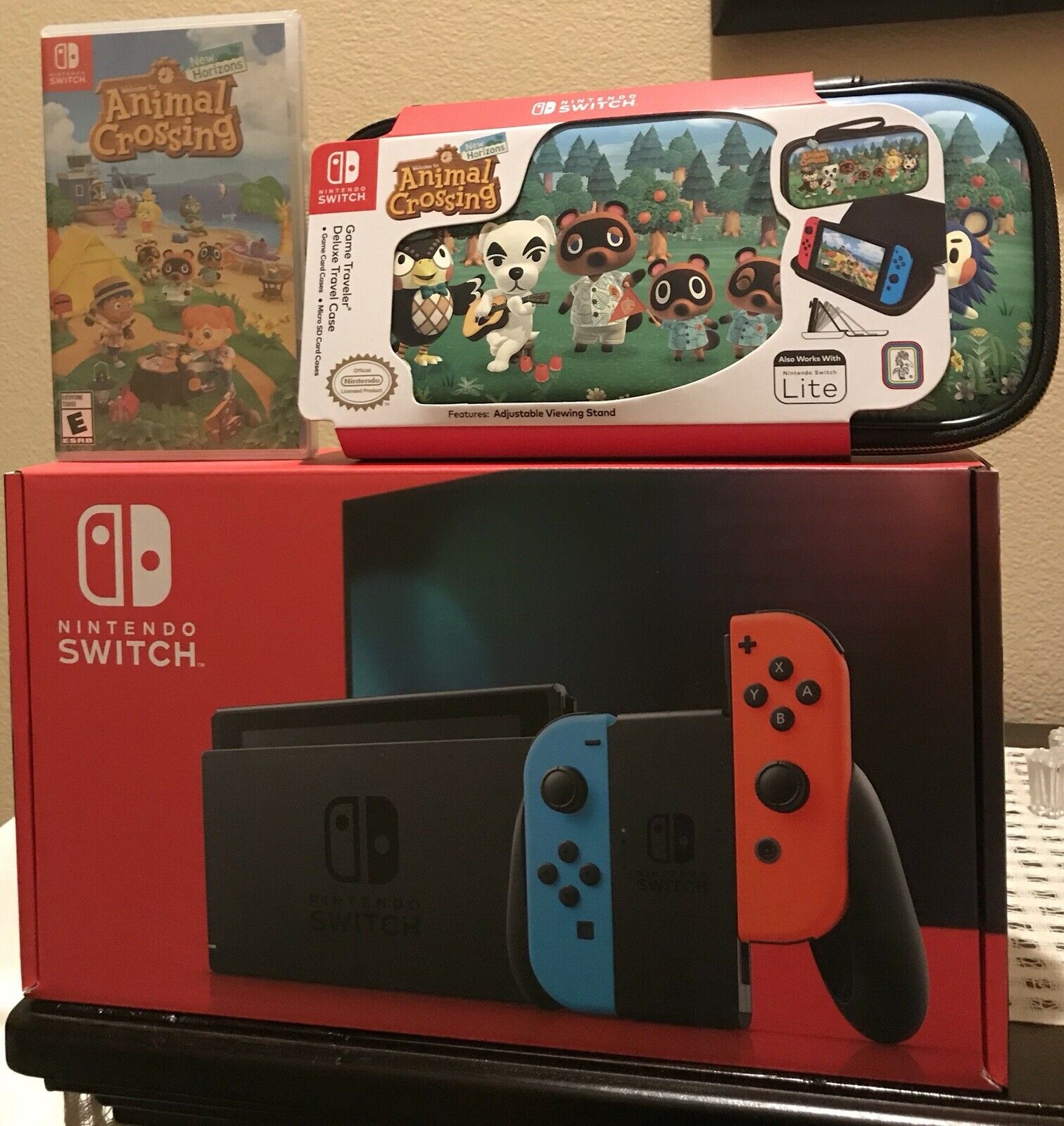 Nintendo Switch 32GB Neon Console Animal Crossing Sport & Case BUNDLE