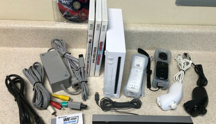 Nintendo Wii White Console HDMI (NTSC) W/ 2 Controllers, 4 games and more