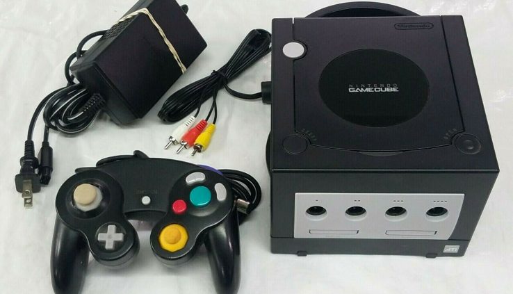 Nintendo Black GameCube Console Machine Full W/ Controller Cords. Examined !