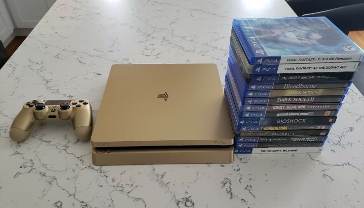 Gold PlayStation 4 (PS4) Slim – 1 TB w/ 14+ Video games and Controller