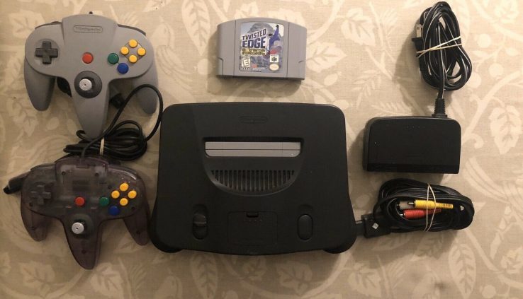 Nintendo 64 Launch Version Charcoal Gray Console N64 Bundle Sport 2 Controllers