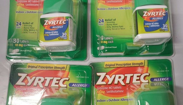 Pack of 4 Zyrtec Allergy 10 mg Tablets 30 ea EXP:03/20 (Y)