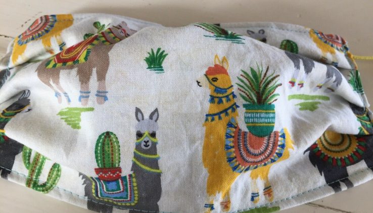 Handmade  Grownup Face Cloak 2-sided Llamas And Cactus Quick Ship