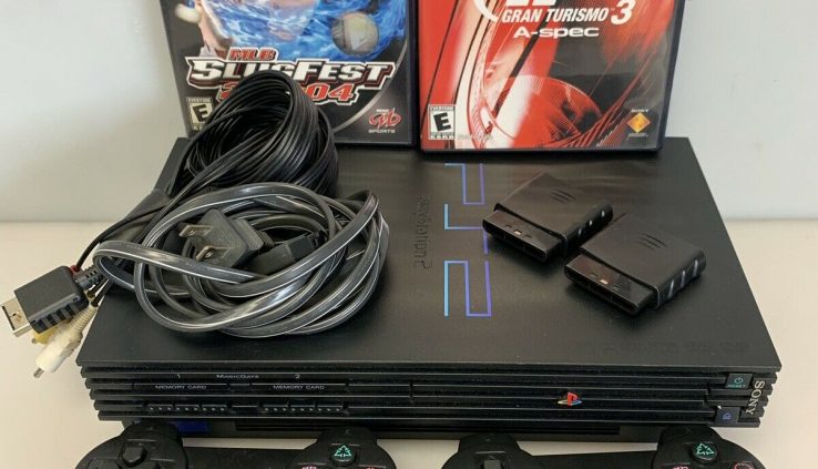 Sony PlayStation 2 PS2 Full Bundle w/ 2 Controllers/ Video games SCPH-35001