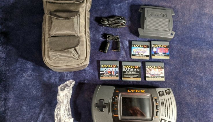 Atari Lynx II Handheld Blueprint Console Tested with 5 Video games, Visor and Case! NR!