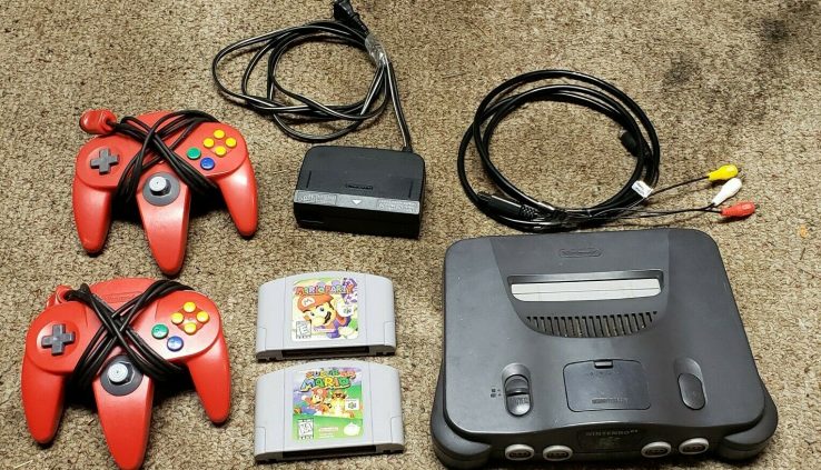 Nintendo 64 N64 Machine Bundle: Mario Celebration + Mario + Cables + 2 Controllers