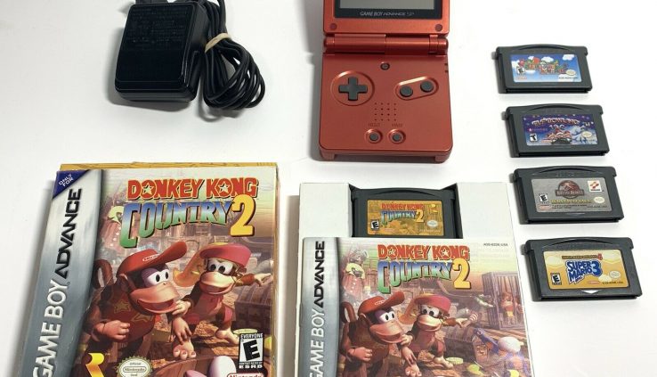 Nintendo Gameboy Contrivance SP Flame Red AGS-001 Mario Donkey Kong Bundle