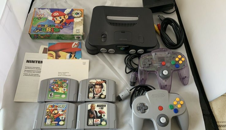 N64 Console w/ 2 Controllers + 4 Games (Dapper Mario 64, Goldeneye 007