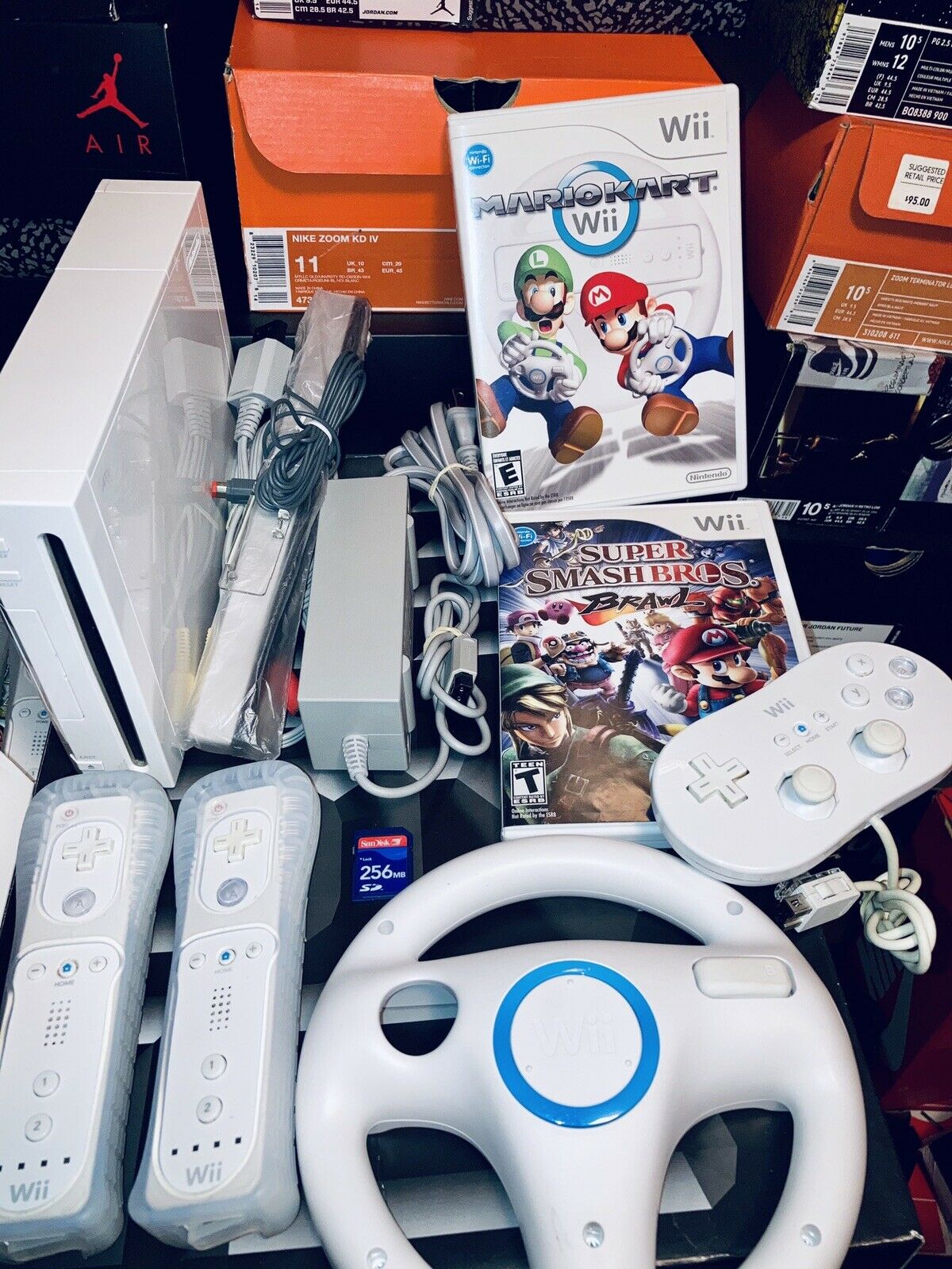 Nintendo Wii Bundle With Mario Kart & Break Bros Controllers Friendly