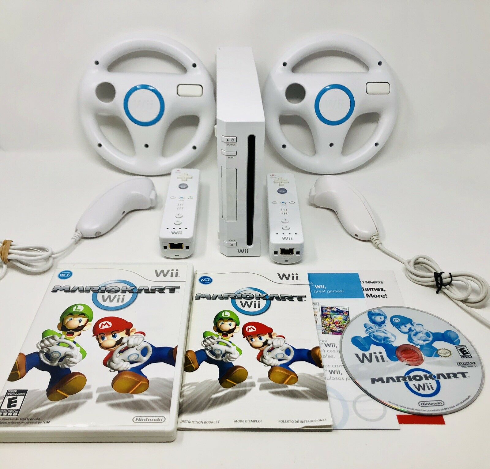 Nintendo Wii Mario Kart Video Game Console System Bundle CLEANED