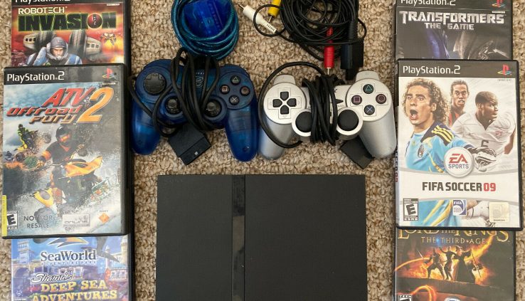 Sony Playstation2 slim console SCPH-75001, 8 Games, 2 Controllers + Extension