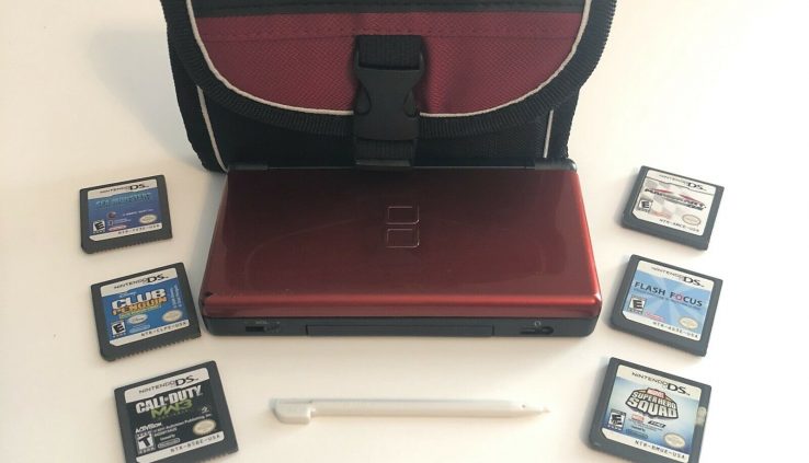 Nintendo DS Lite Crimson Purple/Murky Handheld Plan w/ Video games, case,charger Bundle