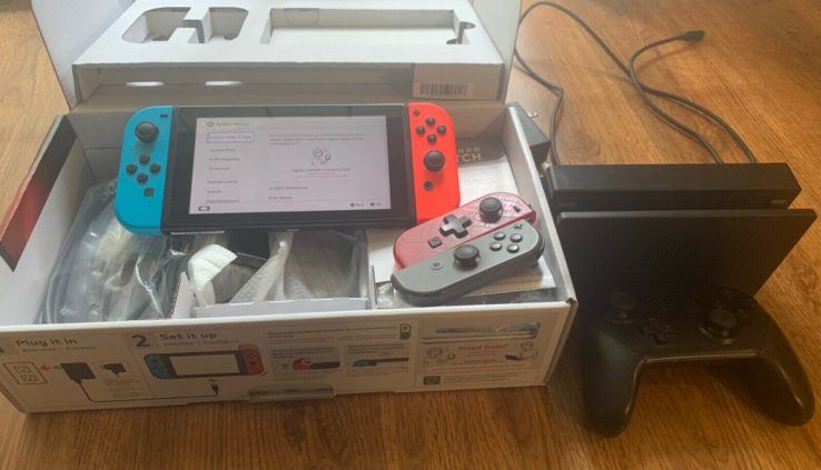 Nintendo Switch Normal XAW100 Neon bundle w 2 Docks Unheard of Controller, and additional!