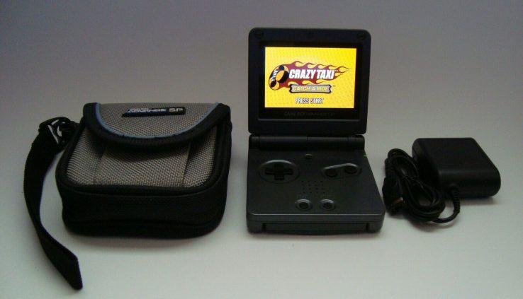 Nintendo Game Boy Advance SP Graphite Gray AGS-101 Examined Case + Charger Bundle