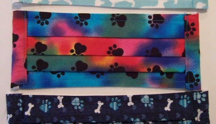 Home made Face Cowl – Double Thickness Cotton w/ Elastic DOG PRINTS – WOOF!!