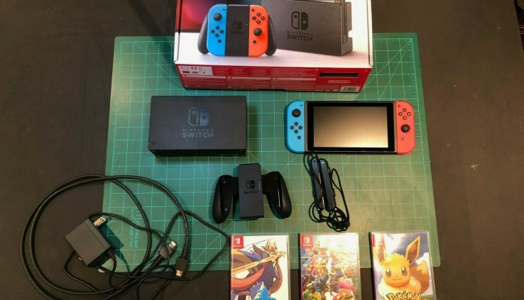 Neon Crimson and Blue Nintendo Swap Console with Games + Accessories *READ DESC.*