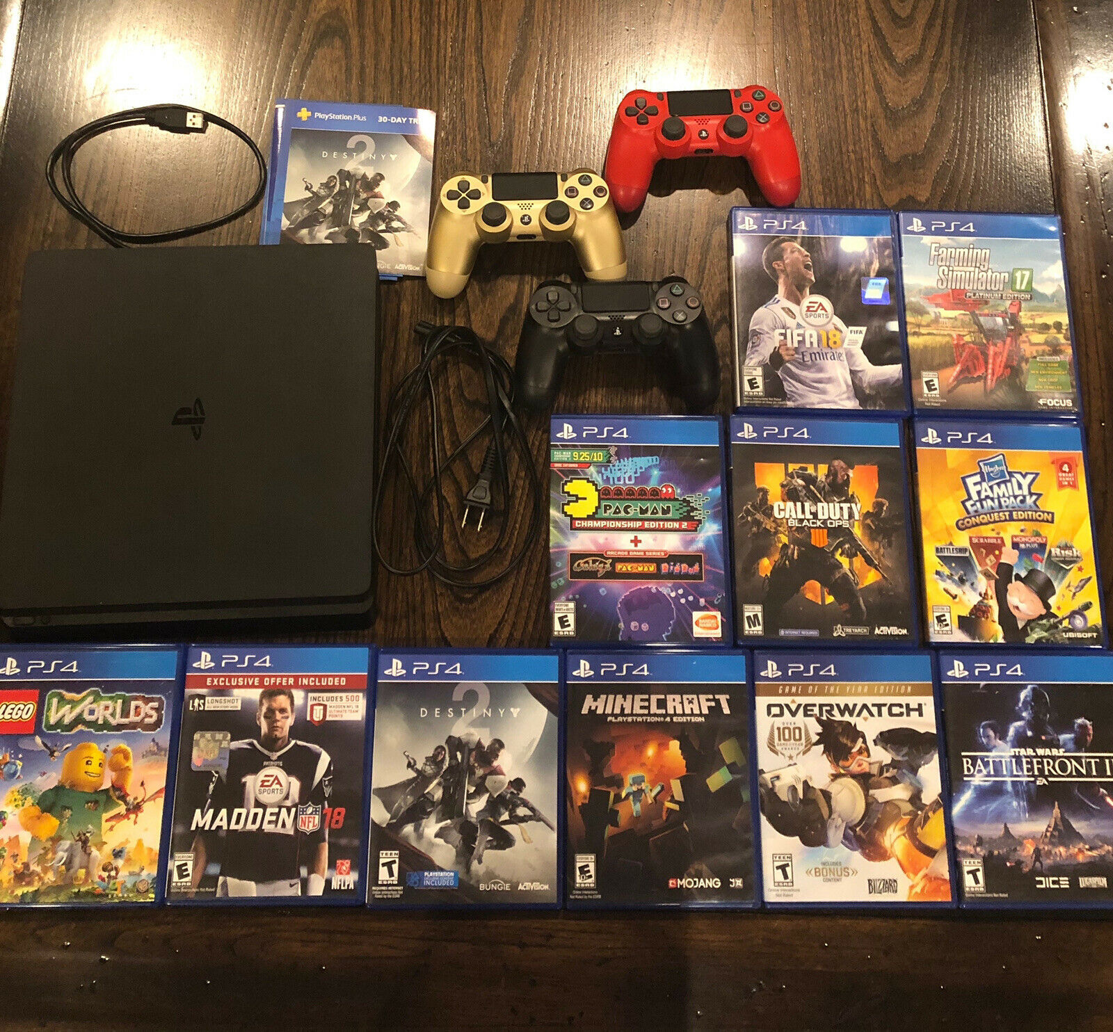 PlayStation 4 Slim 1TB, 11 Video games, 3 Controllers BUNDLE PRE-OWNED