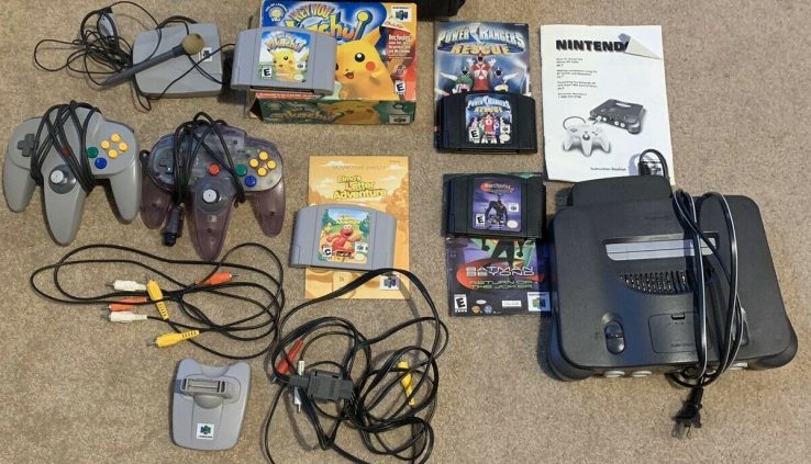 Nintendo 64 N64 OEM Console Total Bundle w/ 2 controllers, 4 Video games Tested