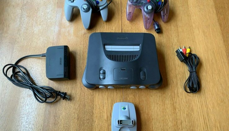Nintendo 64 Console – Charcoal Dim N64 with 2 Controllers (Cleaned