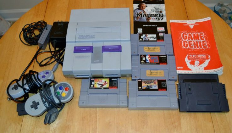 SNES Tall Nintendo Gadget w/ 4 Video games, Sport Genie, & 2 Controllers (USED)