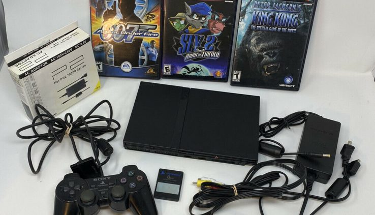 Sony PlayStation 2 PS2 Slim Console w/ Controller, Reminiscence Card, 3 Video games + Cords