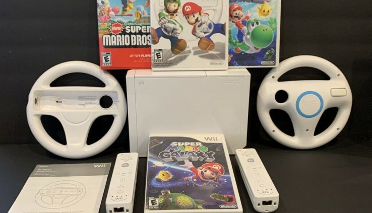 nintendo wii mario kart blooming mario galaxy 2 wheels 2 controllers circulate plus