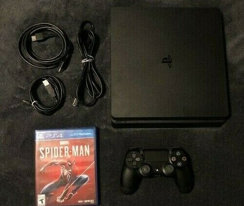 Sony PlayStation 4 Slim 1TB Shaded Console w/ Controller Cables & Spiderman Game