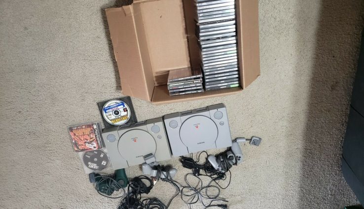 Two working Ps1 PS1 Console Bundle + Over 25 Video games 3 controllers.